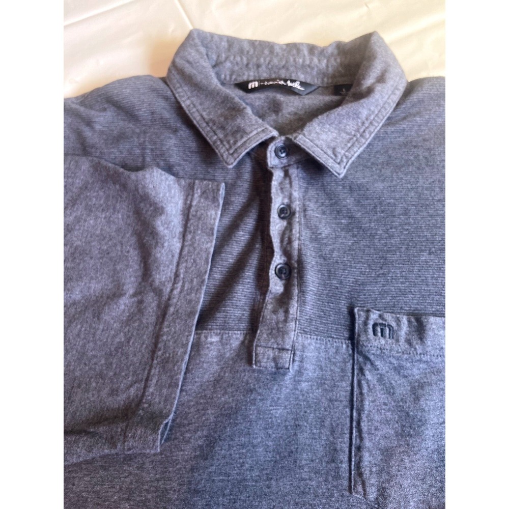 Travis Mathew Men's Grey Textured Pocket Polo Shirt Short Sleeve Size L